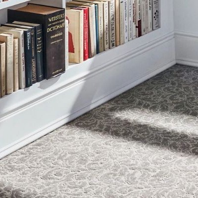 Bookshelf in a room with gray carpet from Butler Floors in the Austin, TX area